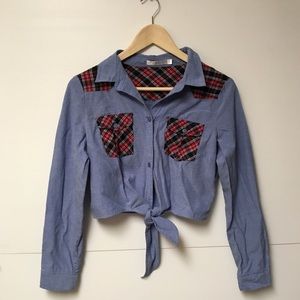 Blue Denim Plaid Cowgirl Shirt